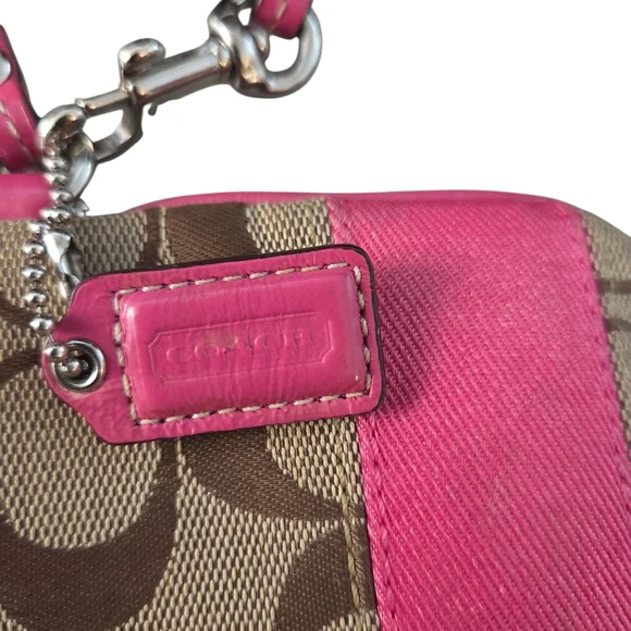 Coach Pink and Brown Stripe Wristlet - Picture 4 of 7